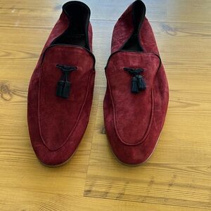 Men’s suede burgundy loafers with tassels — never worn